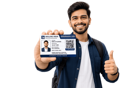 Job Suraksha Card holding boy two